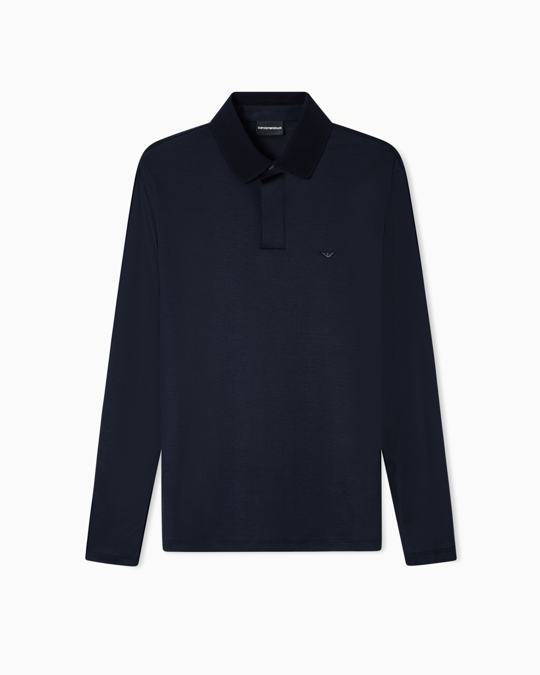 Emporio Armani Emporıo Armani Erkek Hafif Nefes Alabilen Pamuklu Kumaş Normal Kesim Logo Detaylı Uzun Kollu Lacivert Polo Yaka T-Shirt EM004590 AF10017-UB118