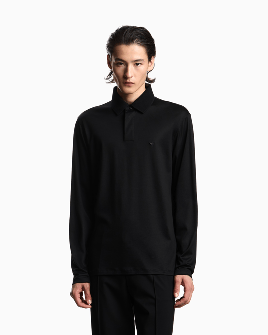 Emporio Armani Emporıo Armani Erkek Hafif Nefes Alabilen Pamuklu Kumaş Normal Kesim Logo Detaylı Uzun Kollu Siyah Polo Yaka T-Shirt EM004590 AF10017-UC001