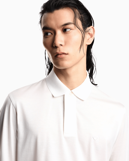 Emporio Armani Emporıo Armani Erkek Hafif Nefes Alabilen Pamuklu Kumaş Normal Kesim Logo Detaylı Uzun Kollu Beyaz Polo Yaka T-Shirt EM004590 AF10017-U0003