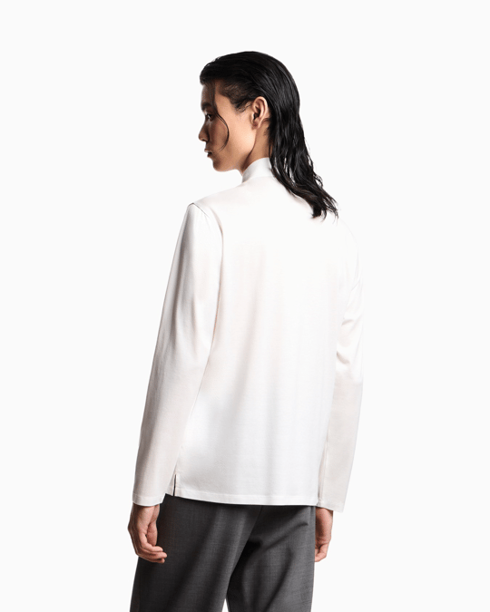 Emporio Armani Emporıo Armani Erkek Hafif Nefes Alabilen Pamuklu Kumaş Normal Kesim Logo Detaylı Uzun Kollu Beyaz Polo Yaka T-Shirt EM004590 AF10017-U0003