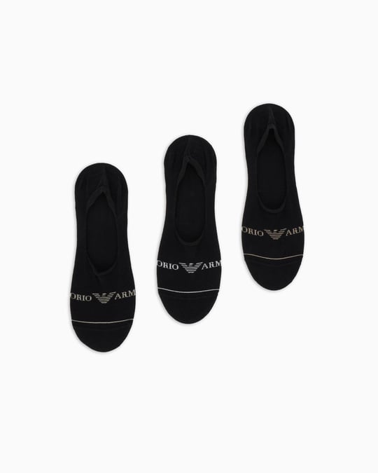 EMPORIO ARMANI Emporıo Armani Erkek Jakarlı Logolu Streç Pamuklu 3'lü Siyah Çorap EM000548 AF12276-MC061