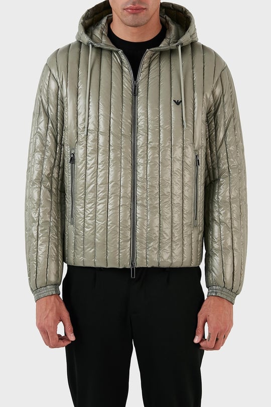Emporio Armani Emporıo Armani Erkek Kapşonlu Yaka Marka Detaylı Fermuarlı Şişme Yeşil2 Mont 6R1B79 1NKZZ-0606