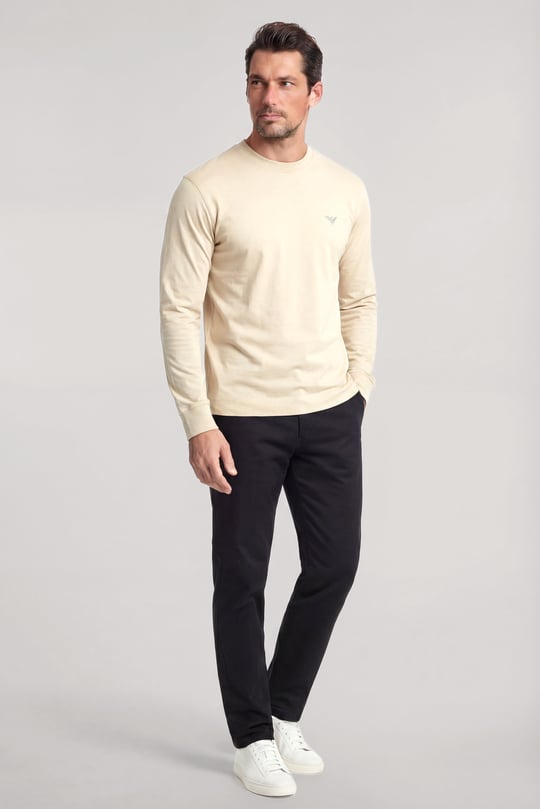 Emporio Armani Emporıo Armani Erkek Kartal Logo İşlemeli Yuvarlak Yakalı Uzun Kollu Vizon T-Shirt EM005362 AF13669-U1156