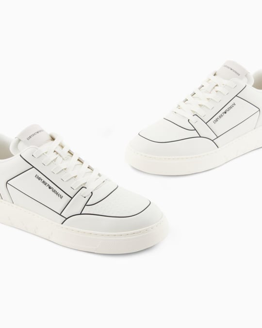 Emporio Armani Emporıo Armani Erkek Kabartmalı Baskı Desenli Kontrast Logo Detaylı Deri Beyaz Sneaker EM002852 AF18014-M0017