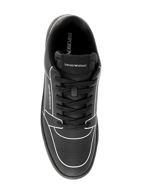 Emporio Armani Emporıo Armani Erkek Kabartmalı Baskı Desenli Kontrast Logo Detaylı Deri Siyah Sneaker EM002852 AF18014-MC024