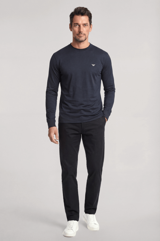 Emporio Armani Emporıo Armani Erkek Kartal Logo İşlemeli Yuvarlak Yakalı Uzun Kollu Lacivert T-Shirt EM005362 AF13669-UB118