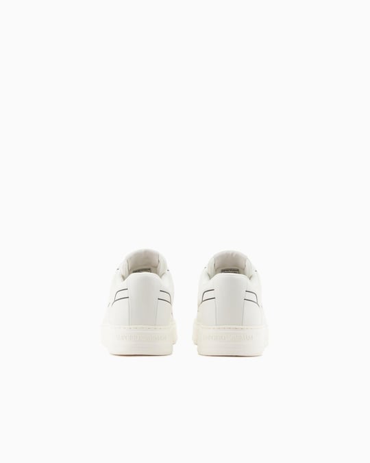 Emporio Armani Emporıo Armani Erkek Kabartmalı Baskı Desenli Kontrast Logo Detaylı Deri Beyaz Sneaker EM002852 AF18014-M0017