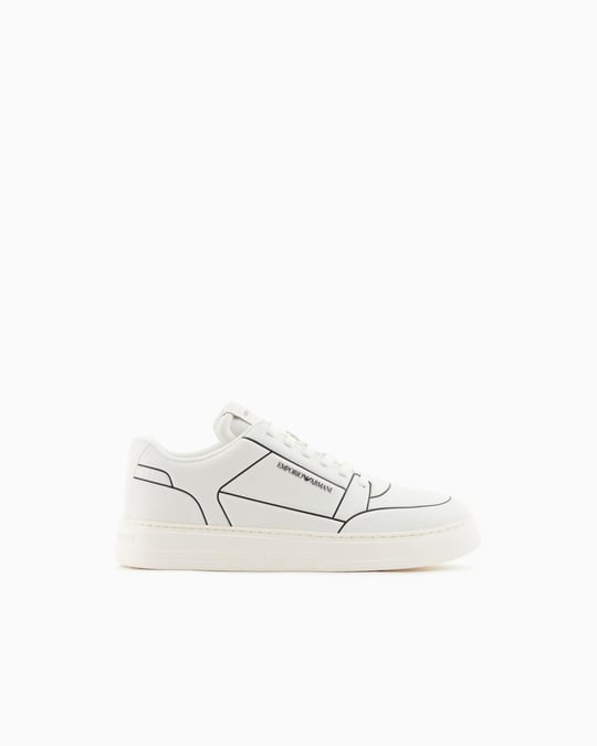 Emporio Armani Emporıo Armani Erkek Kabartmalı Baskı Desenli Kontrast Logo Detaylı Deri Beyaz Sneaker EM002852 AF18014-M0017
