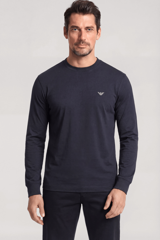 Emporio Armani Emporıo Armani Erkek Kartal Logo İşlemeli Yuvarlak Yakalı Uzun Kollu Lacivert T-Shirt EM005362 AF13669-UB118