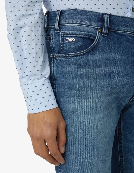 Emporio Armani Emporıo Armani Erkek Logolu 5 Cepli Denim Mavi Jeans 3R1J16 1D0FZ-0942