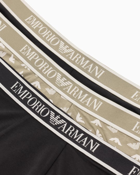 EMPORIO ARMANI Emporıo Armani Erkek Logolu Elastik Bantlı Streç Pamuklu 3'lü Siyah-Bej Boxer EM000370 AF10779-MC065