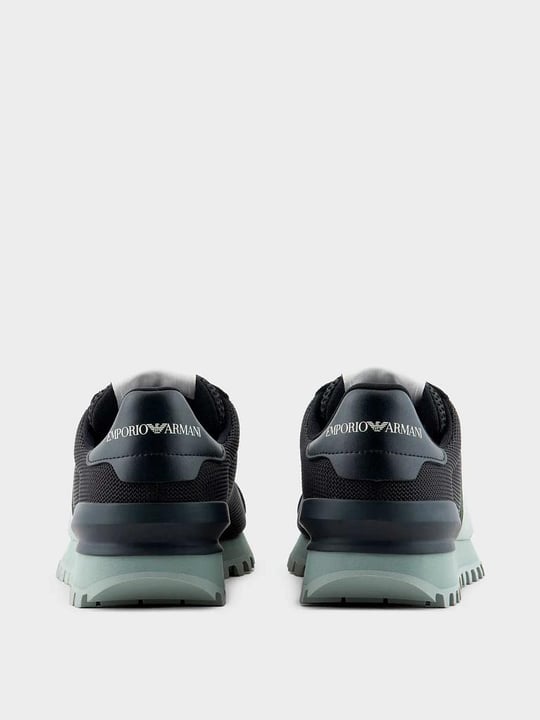 Emporio Armani Emporıo Armani Erkek Marka Logolu Bağcıklı Kaydırmaz Tabanlı Günlük Siyah-Yeşil Sneaker X4X583 XN647-T431