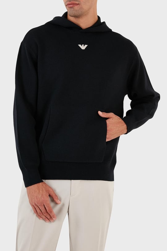 Emporio Armani Emporıo Armani Erkek Marka Logo Detaylı Kapşonlu İpli Siyah Kazak 6R1MX7 1MNBZ-F904