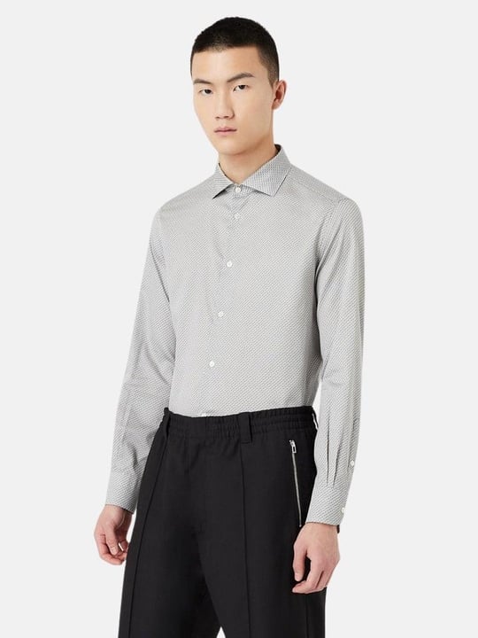 Emporio Armani Emporıo Armani Erkek Marka Logo Baskılı Gri Gömlek 3L1C86 1NPBZ-F131