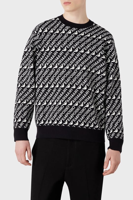 Emporio Armani Emporıo Armani Erkek Marka Logo Detaylı Bisiklet Yaka Regular Fit Lacivert-Beyaz Kazak 6R1MU2 1MMKZ-F905