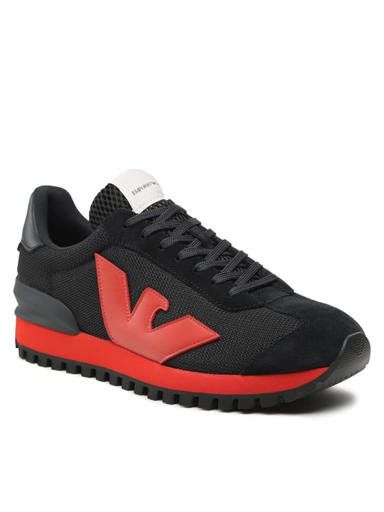 Emporio Armani Emporıo Armani Erkek Marka Logolu Bağcıklı Kaydırmaz Tabanlı Günlük Kırmızı Sneaker X4X583 XN647-M651