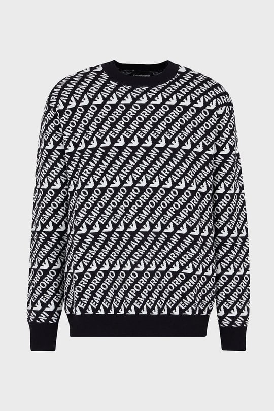 Emporio Armani Emporıo Armani Erkek Marka Logo Detaylı Bisiklet Yaka Regular Fit Lacivert-Beyaz Kazak 6R1MU2 1MMKZ-F905