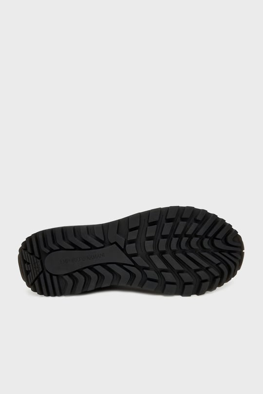 Emporio Armani Emporıo Armani Erkek Metalik Kartal Logolu Düşük Bilekli Nefes Alabilir Ön Yüzeyli Ortopedik Taban Siyah Sneaker EM003738 AF19532-MC005