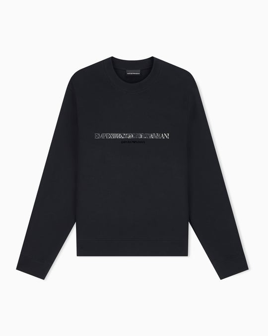 Emporio Armani Emporıo Armani Erkek Normal Kalıp Yuvarlak Yakalı Logo Detaylı Pamuklu Çift Jarse Kumaşlı Siyah1 Sweatshirt EM007352 AF10013-MC721