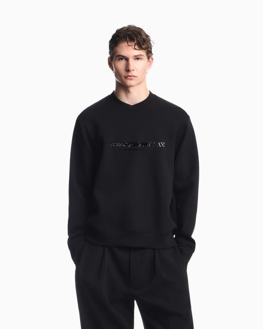Emporio Armani Emporıo Armani Erkek Normal Kalıp Yuvarlak Yakalı Logo Detaylı Pamuklu Çift Jarse Kumaşlı Siyah1 Sweatshirt EM007352 AF10013-MC721