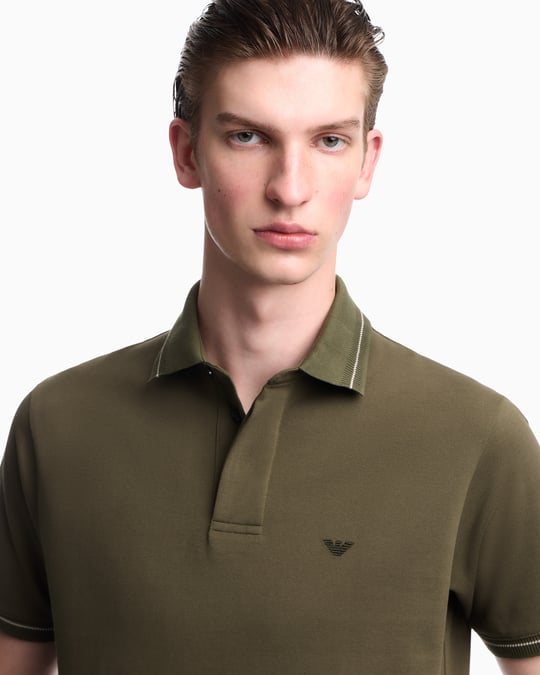 Emporio Armani Emporıo Armani Erkek Normal Kesim Kartal Logo İşlemeli Pamuklu Pike Kumaşlı Kısa Kollu Yeşil Polo Yaka T-Shirt EM006625 AF12955-U7046