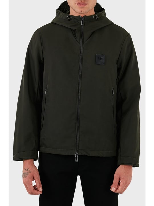Emporio Armani Emporıo Armani Erkek Normal Kalıp Kapüşonlu Metalik Logo Detaylı Haki Ceket EM003417 AF18264-U8120