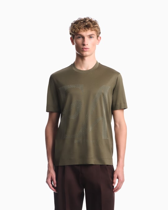 Emporio Armani Emporıo Armani Erkek Normal Kalıp Yuvarlak Yakalı Büyük Kadife Logolu Kısa Kollu Haki T-Shirt EM006770 AF10017-M7308
