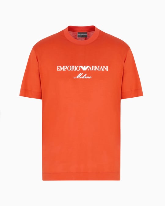 EMPORIO ARMANI Emporıo Armani Erkek Normal Kesim Yuvarlak Yaka Pamuklu Milano Baskılı Kısa Kollu Turuncu T-Shirt EM001033 AF10017-M5030