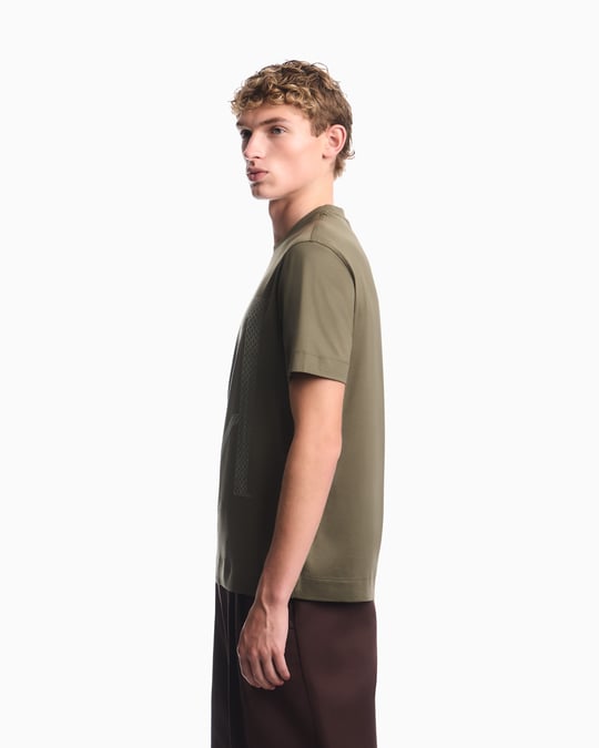 Emporio Armani Emporıo Armani Erkek Normal Kalıp Yuvarlak Yakalı Büyük Kadife Logolu Kısa Kollu Haki T-Shirt EM006770 AF10017-M7308