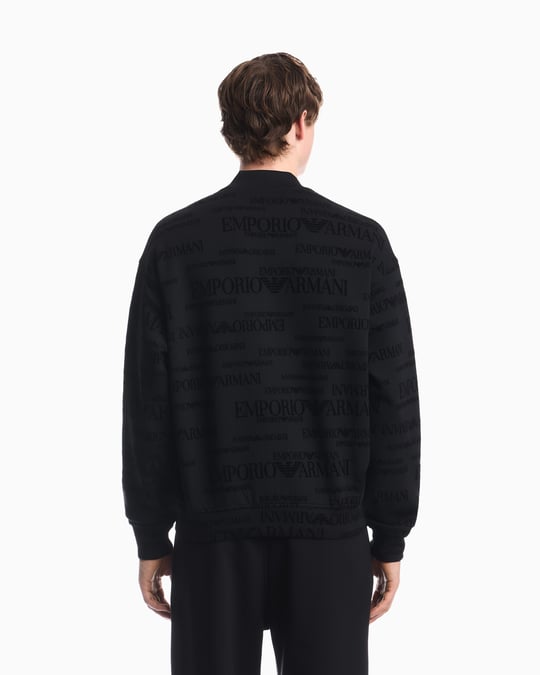 Emporio Armani Emporıo Armani Erkek Normal Kalıp Kadife Logo Baskılı Uzun Kollu Yumuşak Pamuklu Fermuarlı Siyah Sweatshirt EM006881 AF10013-FC376