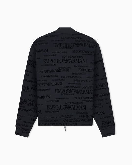 Emporio Armani Emporıo Armani Erkek Normal Kalıp Kadife Logo Baskılı Uzun Kollu Yumuşak Pamuklu Fermuarlı Siyah Sweatshirt EM006881 AF10013-FC376