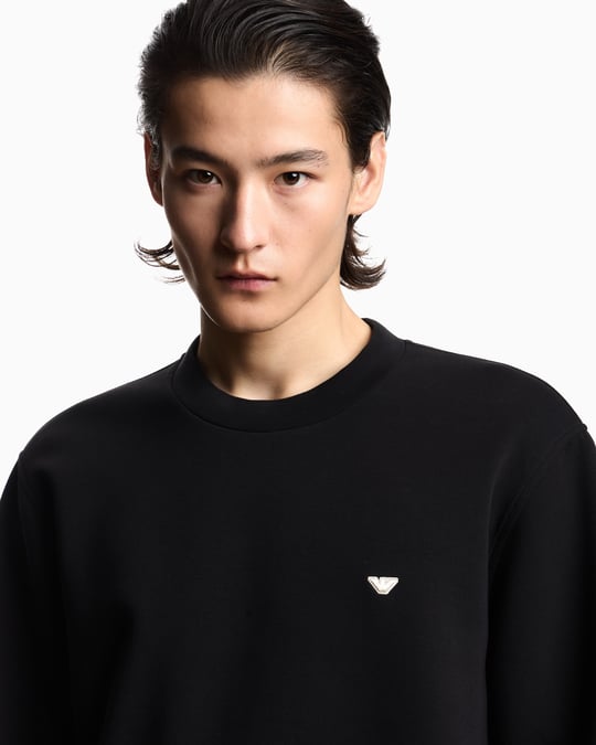 Emporio Armani Emporıo Armani Erkek Normal Kesim Yuvarlak Yakalı Mikro Kartal Logo Nakışlı Pamuklu Uzun Kollu Siyah Sweatshirt EM004533 AF10013-UC001
