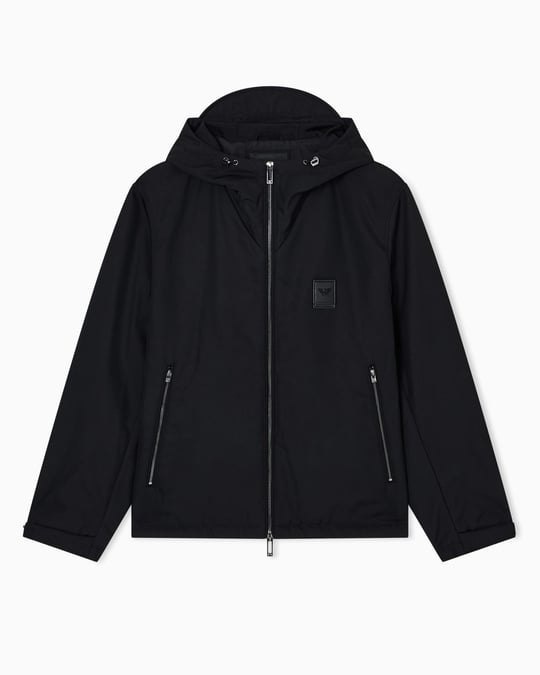 Emporio Armani Emporıo Armani Erkek Normal Kalıp Kapüşonlu Metalik Logo Detaylı Siyah Ceket EM003417 AF18264-UC001