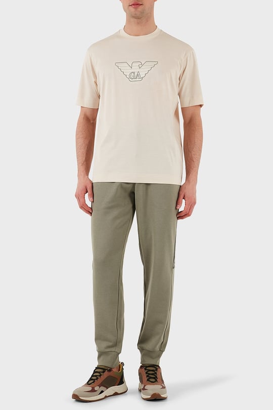 Emporio Armani Emporıo Armani Erkek Normal Kesim Yuvarlak Yaka Pamuklu Milano Baskılı Kısa Kollu Krem T-Shirt EM001033 AF10017-M1089