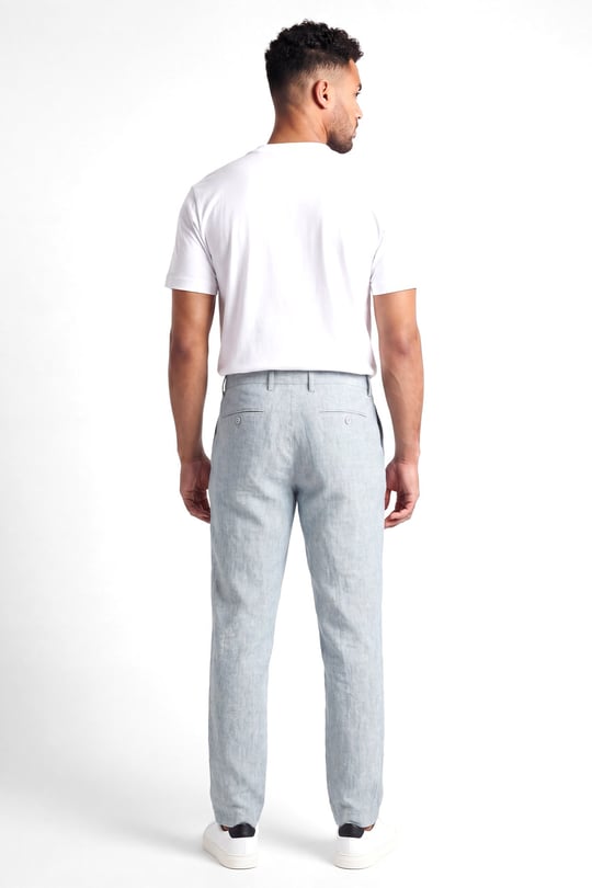 Emporio Armani Emporıo Armani Erkek Normal Kalıp Desenli Düz Paçalı Keten Mavi Pantolon EM005772 TE10410-O9003