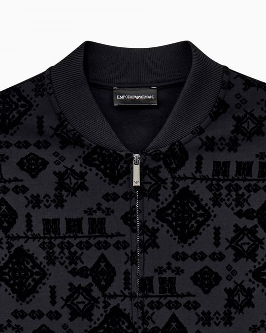 Emporio Armani Emporıo Armani Erkek Normal Kalıp Kadife Logo Baskılı Uzun Kollu Yumuşak Pamuklu Fermuarlı Siyah1 Sweatshirt EM006881 AF10013-FC377