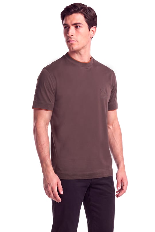 Emporio Armani Emporıo Armani Erkek Normal Kalıp Yuvarlak Yakalı Logo Kabartmalı Kısa Kollu Kahverengi T-Shirt EM006766 AF10017-M6531