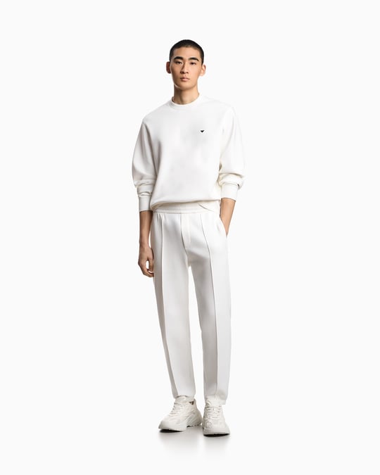 Emporio Armani Emporıo Armani Erkek Normal Kesim Yuvarlak Yakalı Mikro Kartal Logo Nakışlı Pamuklu Uzun Kollu Beyaz Sweatshirt EM004533 AF10013-U0003