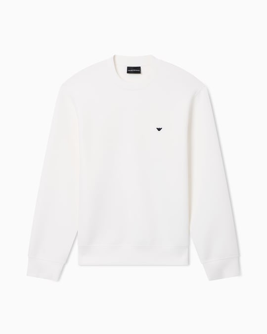Emporio Armani Emporıo Armani Erkek Normal Kesim Yuvarlak Yakalı Mikro Kartal Logo Nakışlı Pamuklu Uzun Kollu Beyaz Sweatshirt EM004533 AF10013-U0003