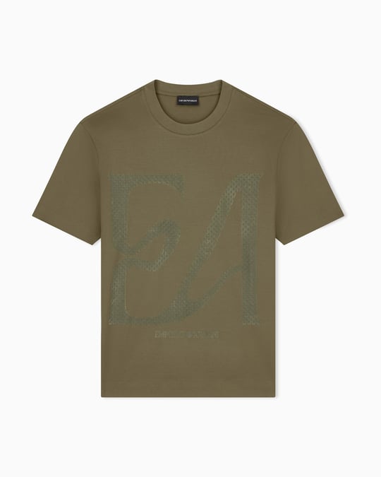 Emporio Armani Emporıo Armani Erkek Normal Kalıp Yuvarlak Yakalı Büyük Kadife Logolu Kısa Kollu Haki T-Shirt EM006770 AF10017-M7308