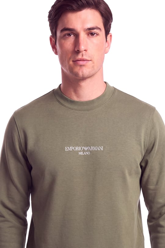 Emporio Armani Emporıo Armani Erkek Normal Kalıp Yuvarlak Yakalı Logo Detaylı Pamuklu Çift Jarse Kumaşlı Haki Sweatshirt EM007352 AF10013-M7312