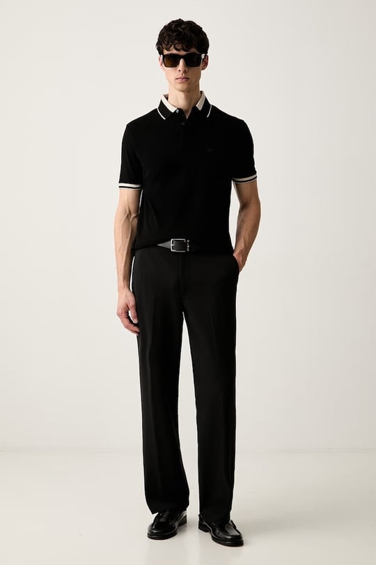 Emporio Armani Emporıo Armani Erkek Normal Kesim Kartal Logo İşlemeli Pamuklu Pike Kumaşlı Kısa Kollu Siyah Polo Yaka T-Shirt EM006625 AF12955-UC001