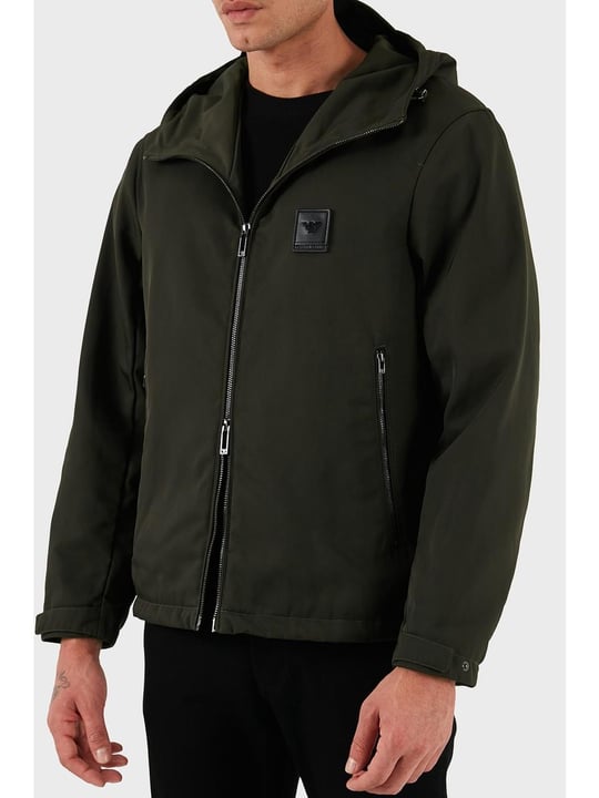 Emporio Armani Emporıo Armani Erkek Normal Kalıp Kapüşonlu Metalik Logo Detaylı Haki Ceket EM003417 AF18264-U8120