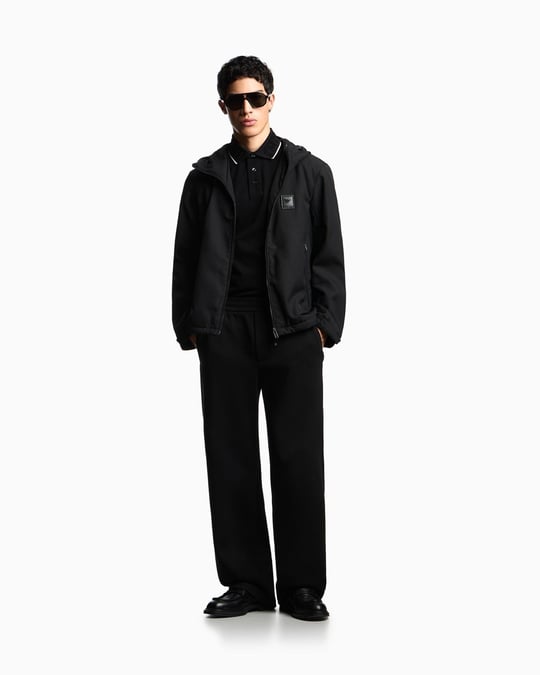 Emporio Armani Emporıo Armani Erkek Normal Kalıp Kapüşonlu Metalik Logo Detaylı Siyah Ceket EM003417 AF18264-UC001