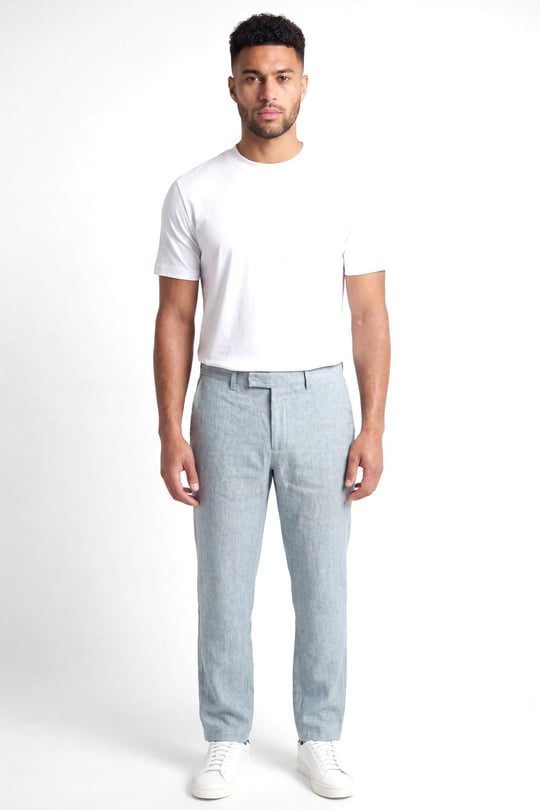 Emporio Armani Emporıo Armani Erkek Normal Kalıp Desenli Düz Paçalı Keten Mavi Pantolon EM005772 TE10410-O9003