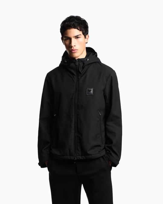 Emporio Armani Emporıo Armani Erkek Normal Kalıp Kapüşonlu Metalik Logo Detaylı Siyah Ceket EM003417 AF18264-UC001