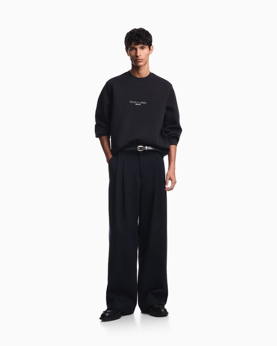 Emporio Armani Emporıo Armani Erkek Normal Kalıp Yuvarlak Yakalı Logo Detaylı Pamuklu Çift Jarse Kumaşlı Siyah Sweatshirt EM007352 AF10013-MB844