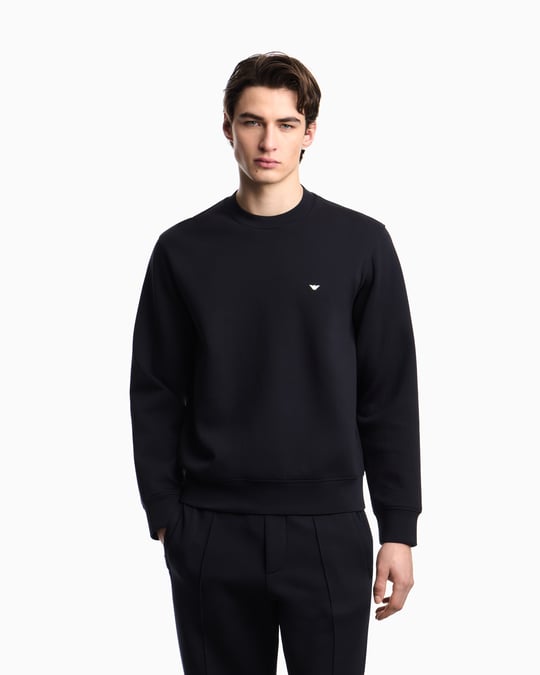 Emporio Armani Emporıo Armani Erkek Normal Kesim Yuvarlak Yakalı Mikro Kartal Logo Nakışlı Pamuklu Uzun Kollu Lacivert Sweatshirt EM004533 AF10013-UB118