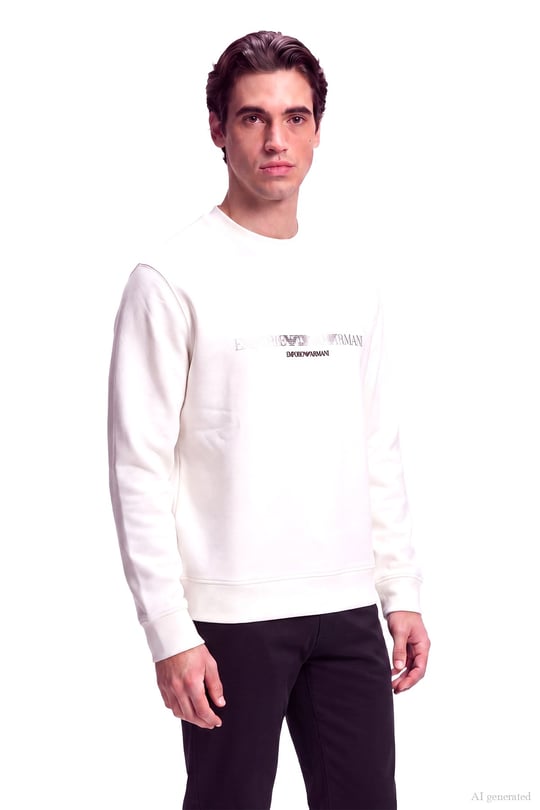 Emporio Armani Emporıo Armani Erkek Normal Kalıp Yuvarlak Yakalı Logo Detaylı Pamuklu Çift Jarse Kumaşlı Beyaz Sweatshirt EM007352 AF10013-M0497
