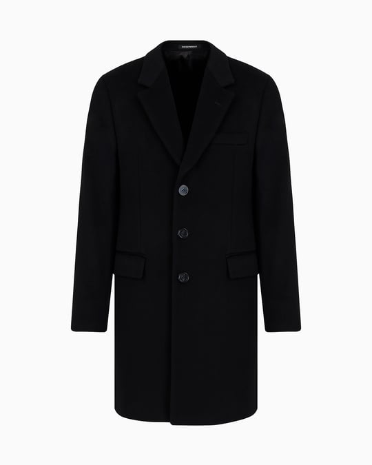 EMPORIO ARMANI Emporıo Armani Erkek Normal Kalıp Astarlı Düğme Kapamalı Lüks Kunduz Derisi İçerikli Yumuşak Kaşmir Siyah Palto 01L650 01699-999